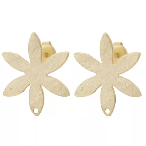 Clous d'oreilles fleur texturé 24x20.5 mm - Doré à l'or fin satiné x2