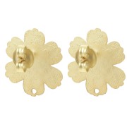 Clous d'oreilles fleur texturé 19x17.5 mm - Doré à l'or fin satiné x2