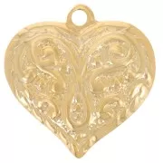 Breloque coeur bombé 15x14 mm - motif arabesques - Doré à l'or fin x1