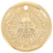 Pendentif rond bombé 22 mm - motif soleil - Doré à l'or fin x1|raw }}