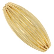 Perle olive striée 21x9 mm - Godron - Doré à l'or fin x1