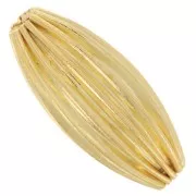 Perle olive striée 21x9 mm - Godron - Doré à l'or fin x1