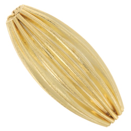 Perle olive striée 21x9 mm - Godron - Doré à l'or fin x1