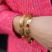 Perle olive striée 21x9 mm - Doré à l'or fin x1