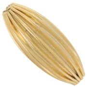 Perle olive striée 25x10 mm - Godron - Doré à l'or fin x1