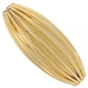 Perle olive striée 25x10 mm - Godron - Doré à l'or fin x1