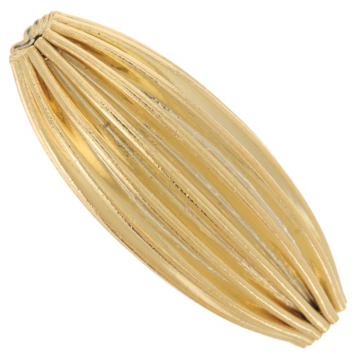 Perle olive striée 25x10 mm - Godron - Doré à l'or fin x1