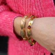 Perle olive striée 25x10 mm - Godron - Doré à l'or fin x1