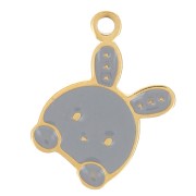 Breloque tête de lapin 10.5x8 mm en résine époxy - Acier inoxydable 316L Doré x1|raw }}