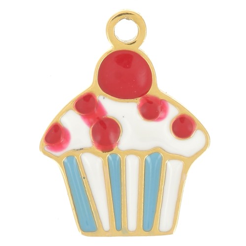 Breloque gâteau cupcake 10.5x8 mm en résine époxy - Acier inoxydable 316L Doré x1
