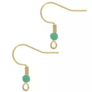 Crochets d'oreilles 20 mm perle verre facettée Acier inox 304L Doré - Turquoise x2