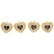 Set de 4 breloques coeur 10.5x11 mm - motif Love - avec strass - Acier inox 316L
