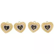 Set de 4 breloques coeur 10.5x11 mm - motif Love - avec strass - Acier inox 316L