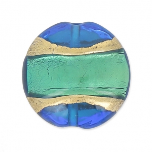 Bombée Murano 23 mm cerclée d'or Aquamarine x1