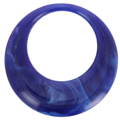 Pendentif rond évidé en résine opaque 44 mm - Bleu marine marbré x1