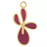 Breloque fleur de Lys 16x9 mm avec résine époxy - Acier inox 316L Doré - Prune x1