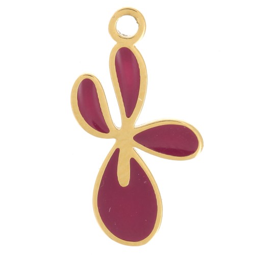 Breloque fleur de Lys 16x9 mm avec résine époxy - Acier inox 316L Doré - Prune x1