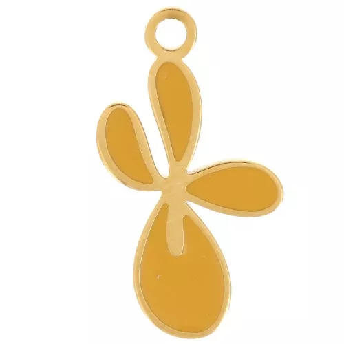 Breloque fleur de Lys 16x9 mm avec résine époxy - Acier inox 316L Doré - Ocre x1