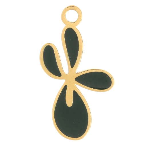 Breloque fleur de Lys 16x9mm avec résine époxy - Acier inox 316L Doré - Vert foncé