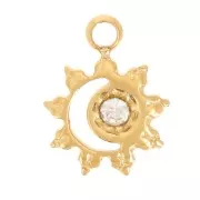 Mini breloque soleil 7 mm avec strass - Acier inoxydable 304 Doré x1