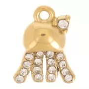 Breloque méduse 12x9 mm avec strass - Acier inoxydable 316L Doré x1