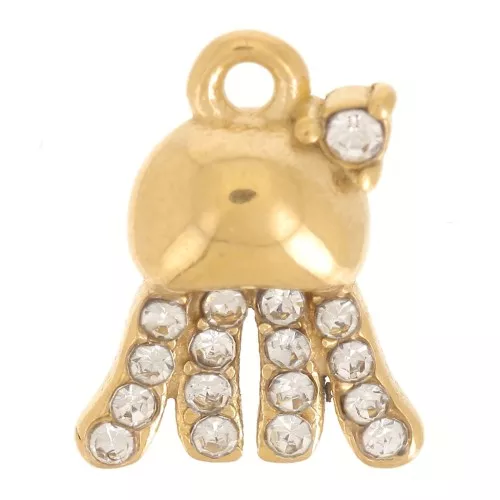 Breloque méduse 12x9 mm avec strass - Acier inoxydable 316L Doré x1