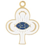 Pendentif trèfle 20x15 mm motif oeil avec résine époxy - Acier inox 316L Doré x1