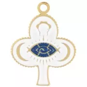 Pendentif trèfle 20x15 mm motif oeil avec résine époxy - Acier inox 316L Doré x1