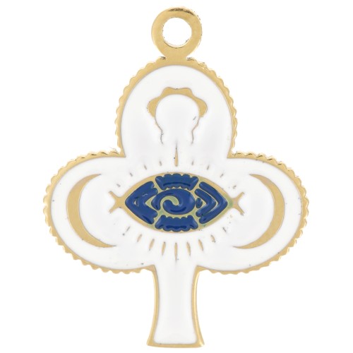 Pendentif trèfle 20x15 mm motif oeil avec résine époxy - Acier inox 316L Doré x1