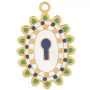 Pendentif ovale 20x13 mm motif oeil avec résine époxy - Acier inox 316L Doré x1