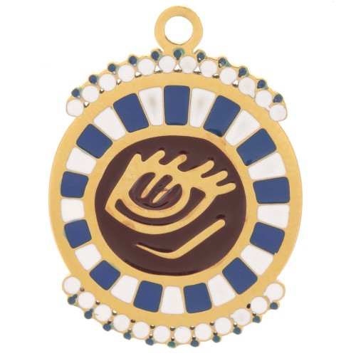 Pendentif rond 14.5 mm - motif oeil - avec résine époxy - Acier inox 316L Doré x1