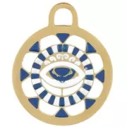 Pendentif rond ajouré 16 mm motif oeil avec résine époxy - Acier inox 316L Doré x1