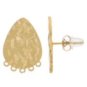 Clous d'oreilles goutte martelé avec 5 anneaux 19x13 mm - Acier inox 316L Doré x2