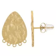 Clous d'oreilles goutte martelé avec 5 anneaux 19x13 mm - Acier inox 316L Doré x2