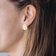 Clous d'oreilles goutte martelé avec 5 anneaux 19x13 mm - Acier inox 316L Doré x2