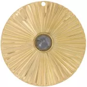 Pendentif rond effet plissé 32 mm - pour cabochon 6 mm - Acier inox 304L Doré x1