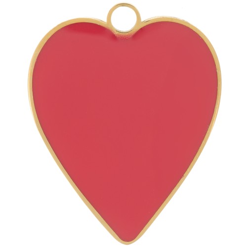 Pendentif coeur 24x19 mm avec résine époxy - Acier inoxydable 316L Doré - Rouge x1