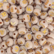 Assortiment de 200 perles plates lettres alphabet 7 mm - Beige - Doré|raw }}