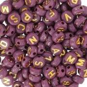 Assortiment de 200 perles plates lettres alphabet 7 mm - Prune - Doré|raw }}