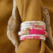 Assortiment de 200 perles plates lettres alphabet 7 mm - Prune - Doré