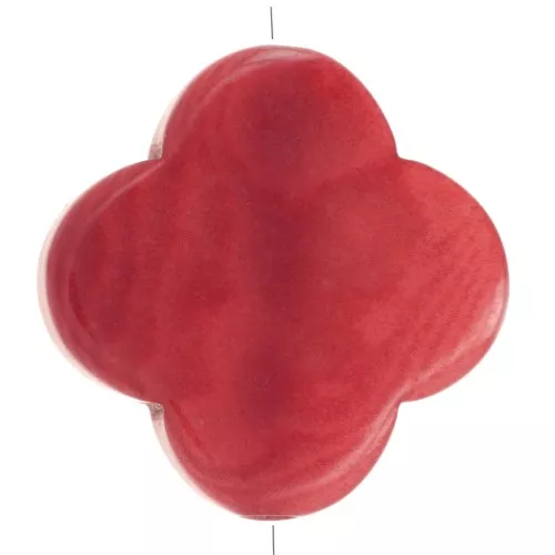 Perle de Tagua - forme tréfle 14 mm - Rouge x1