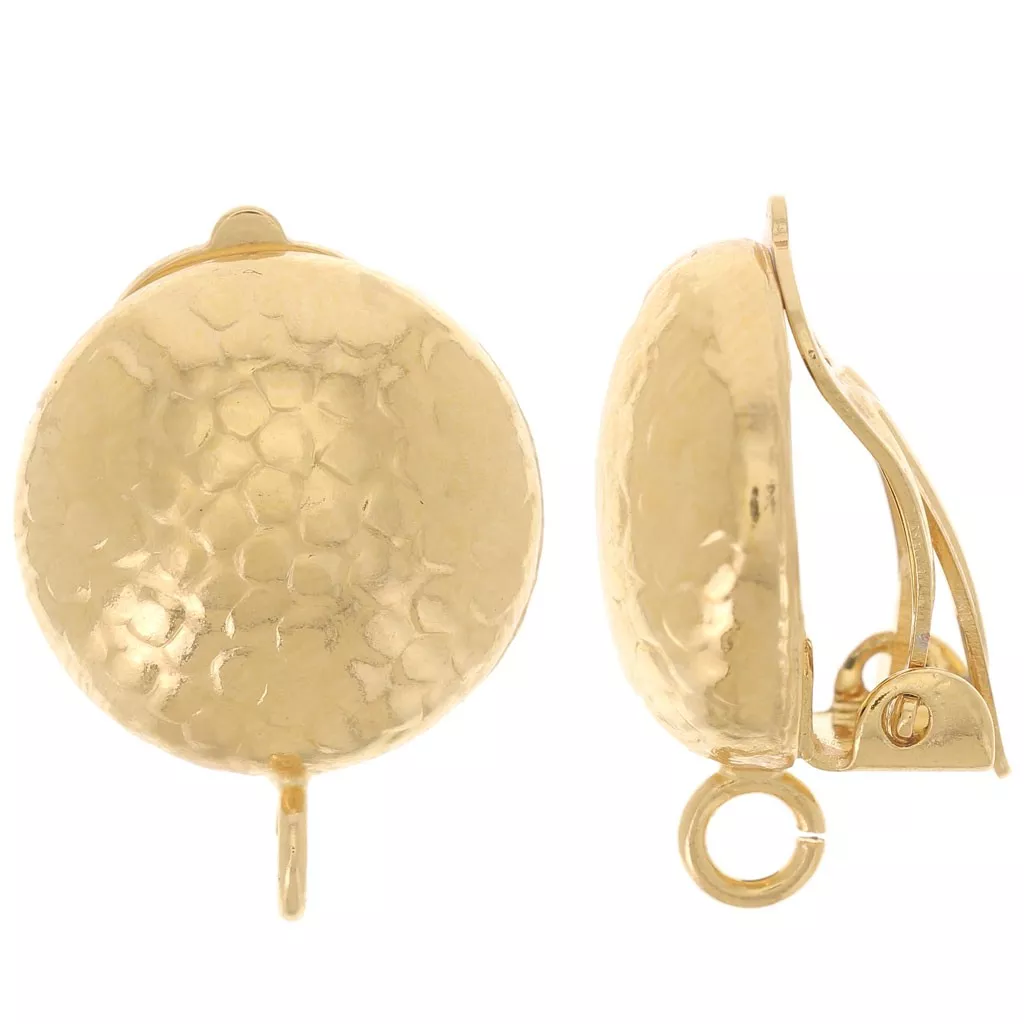 Boucles D'oreilles Clip Vintage Anneau émaillé Noir Et Or - Modèle Pendantes, Référence 5143, Occasion Parfait état