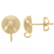 Clous d'oreilles demi-boule 10 mm avec anneau ouvert - Doré à l'or fin x2