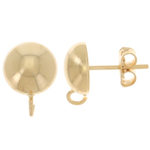 Clous d'oreilles demi-boule 10 mm avec anneau ouvert - Doré à l'or fin x2