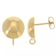 Clous d'oreilles demi-boule 14 mm avec anneau ouvert - Doré à l'or fin x2