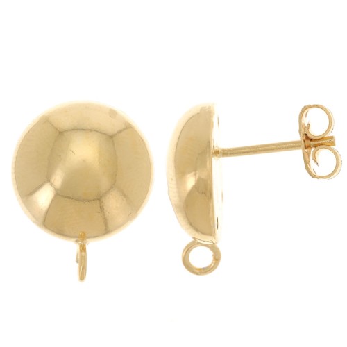 Clous d'oreilles demi-boule 14 mm avec anneau ouvert - Doré à l'or fin x2