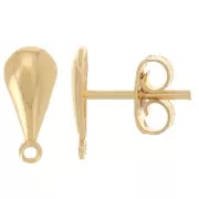 Clous d'oreilles goutte 11x5 mm avec anneau fermé - Doré à l'or fin x2