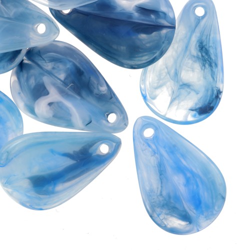 Sequins pétales de fleurs incurvés 24.5 mm en acrylique - Marbré bleu clair x6