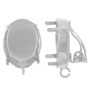 Clips d'oreilles serti pour cabochon 18x13mm anneau ouvert - Placage Argent fin x2
