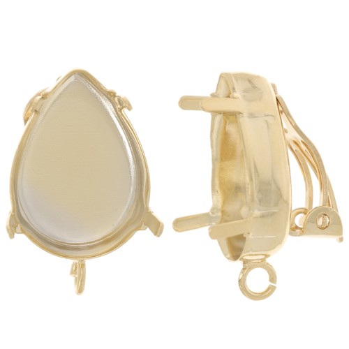 Clips d'oreilles serti poire cabochon 18x13mm - anneau ouvert - Doré à l'or fin x2